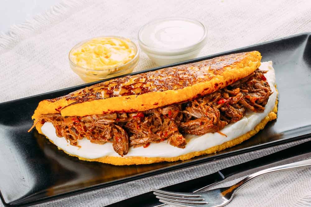 Cachapa with Cheese and Shredded Meat